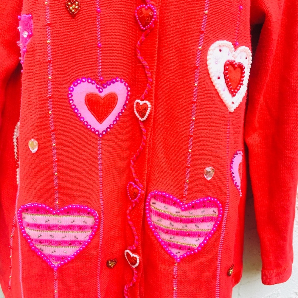 Quacker Factory Heart Sweater Medium - image 5